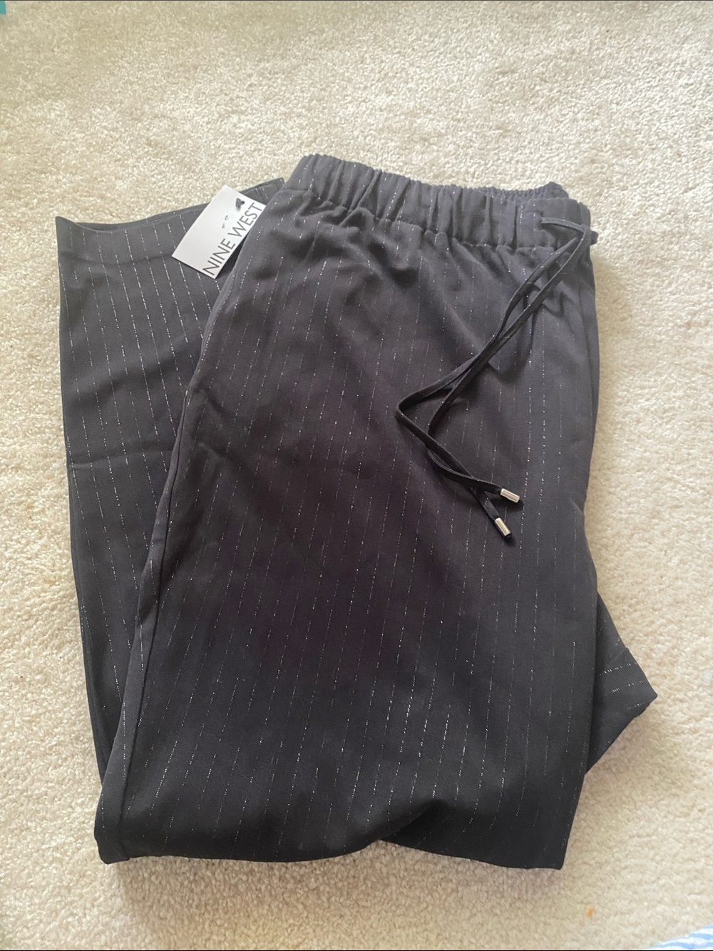 Nine West NWT tie waist pants black with shimmery threading